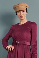 Tesettür giyim BORDO ALVİNA KEMERLİ KADİFE ELBİSE 40350 