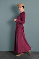 Tesettür giyim BORDO ALVİNA KEMERLİ KADİFE ELBİSE 40350 