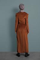 Tesettür giyim TABA ALVİNA KEMERLİ KADİFE ELBİSE 40350 