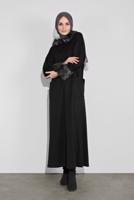 Tesettür giyim SİYAH ALVİNA KÜRK DETAYLI ELBİSE 40412	