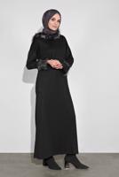Tesettür giyim SİYAH ALVİNA KÜRK DETAYLI ELBİSE 40412	