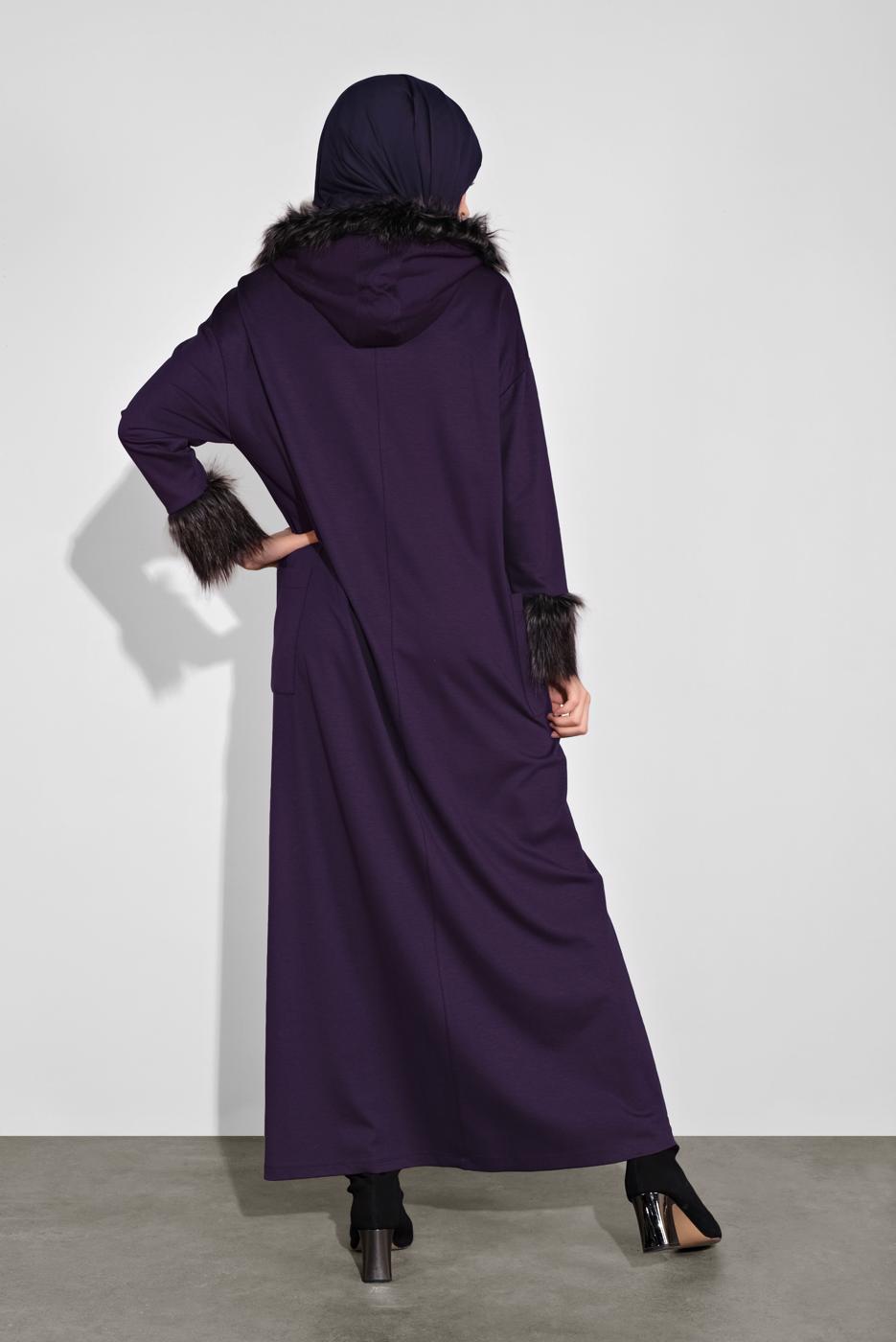 Tesettür giyim MOR ALVİNA KÜRK DETAYLI ELBİSE 40412	