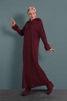 Tesettür giyim BORDO ALVİNA KÜRK DETAYLI ELBİSE 40412	