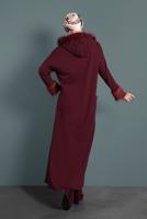 Tesettür giyim BORDO ALVİNA KÜRK DETAYLI ELBİSE 40412	