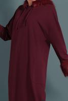 Tesettür giyim BORDO ALVİNA KÜRK DETAYLI ELBİSE 40412	