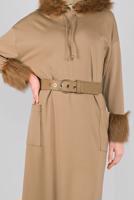 Tesettür giyim BEJ ALVİNA KÜRK DETAYLI ELBİSE 40412	