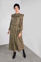 Hijab clothing BEIGE ELASTIC-WAIST PATTERNED DRESS 93001