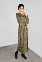 Hijab clothing BEIGE ELASTIC-WAIST PATTERNED DRESS 93001