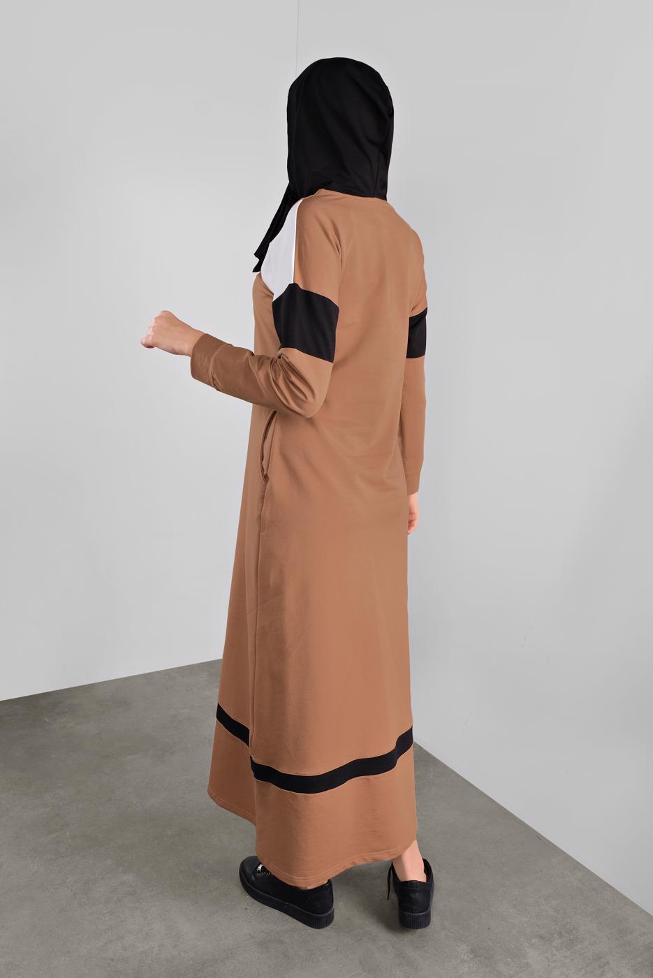 Tesettür giyim PEMBE KAPÜŞONLU EŞOFMAN ELBİSE 0407 