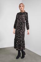 Tesettür giyim SİYAH ÇİÇEK DESENLİ ELBİSE 1446 