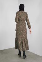 Tesettür giyim HAKİ ÇİÇEK DESENLİ ELBİSE 1446 