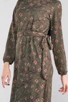 Tesettür giyim HAKİ ÇİÇEK DESENLİ ELBİSE 1446 