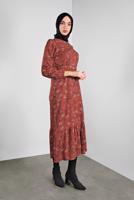 Tesettür giyim KAHVE ÇİÇEK DESENLİ ELBİSE 1446 