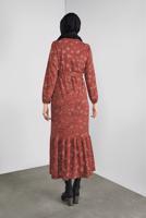 Tesettür giyim KAHVE ÇİÇEK DESENLİ ELBİSE 1446 