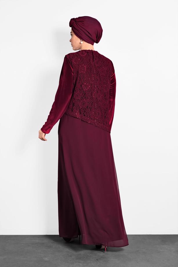 Vêtements hijab ROUGE BORDEAUX ROBE EN MOUSSELINE GUIPURE T 20021 - TRENDTESETTÜR