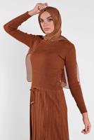Tesettür giyim TABA FİTİLLİ TRİKO ELBİSE 2202 
