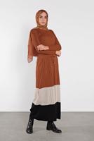 Tesettür giyim TABA FİTİLLİ TRİKO ELBİSE 2202 