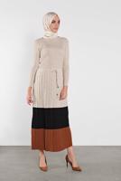 Tesettür giyim BEJ FİTİLLİ TRİKO ELBİSE 2202 