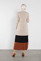 Tesettür giyim BEJ FİTİLLİ TRİKO ELBİSE 2202 