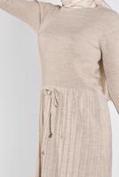 Tesettür giyim BEJ FİTİLLİ TRİKO ELBİSE 2202 