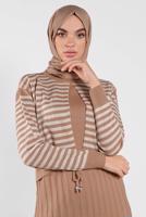 Tesettür giyim KAHVE ÇİZGİLİ ELBİSE 4202 