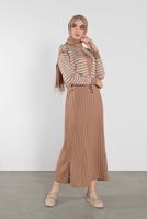 Tesettür giyim KAHVE ÇİZGİLİ ELBİSE 4202 