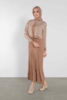 Tesettür giyim KAHVE ÇİZGİLİ ELBİSE 4202 
