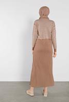 Tesettür giyim KAHVE ÇİZGİLİ ELBİSE 4202 