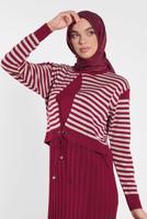 Tesettür giyim FUŞYA ÇİZGİLİ ELBİSE 4202 