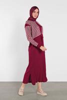 Tesettür giyim FUŞYA ÇİZGİLİ ELBİSE 4202 