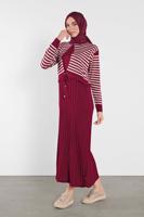 Tesettür giyim FUŞYA ÇİZGİLİ ELBİSE 4202 
