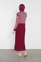 Tesettür giyim FUŞYA ÇİZGİLİ ELBİSE 4202 