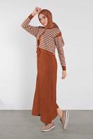 Tesettür giyim TABA ÇİZGİLİ ELBİSE 4202 