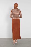 Tesettür giyim TABA ÇİZGİLİ ELBİSE 4202 