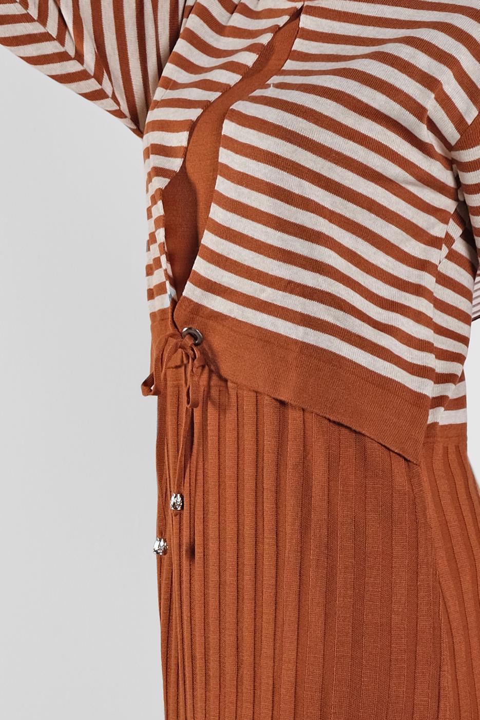 Tesettür giyim TABA ÇİZGİLİ ELBİSE 4202 