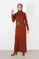 Tesettür giyim KAHVE ALVİNA TRİKO ELBİSE 4527 