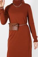 Tesettür giyim KAHVE ALVİNA TRİKO ELBİSE 4527 