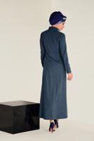 Tesettür giyim LACİVERT ALVİNA PAMUKLU NAKIŞLI ELBİSE 4647