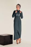 Tesettür giyim LACİVERT ALVİNA PAMUKLU NAKIŞLI ELBİSE 4647