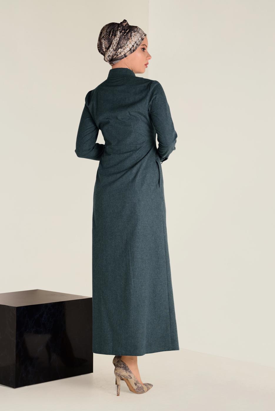 Tesettür giyim LACİVERT ALVİNA PAMUKLU NAKIŞLI ELBİSE 4647