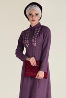 Tesettür giyim LACİVERT ALVİNA PAMUKLU NAKIŞLI ELBİSE 4647