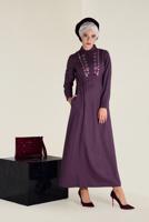 Tesettür giyim LACİVERT ALVİNA PAMUKLU NAKIŞLI ELBİSE 4647