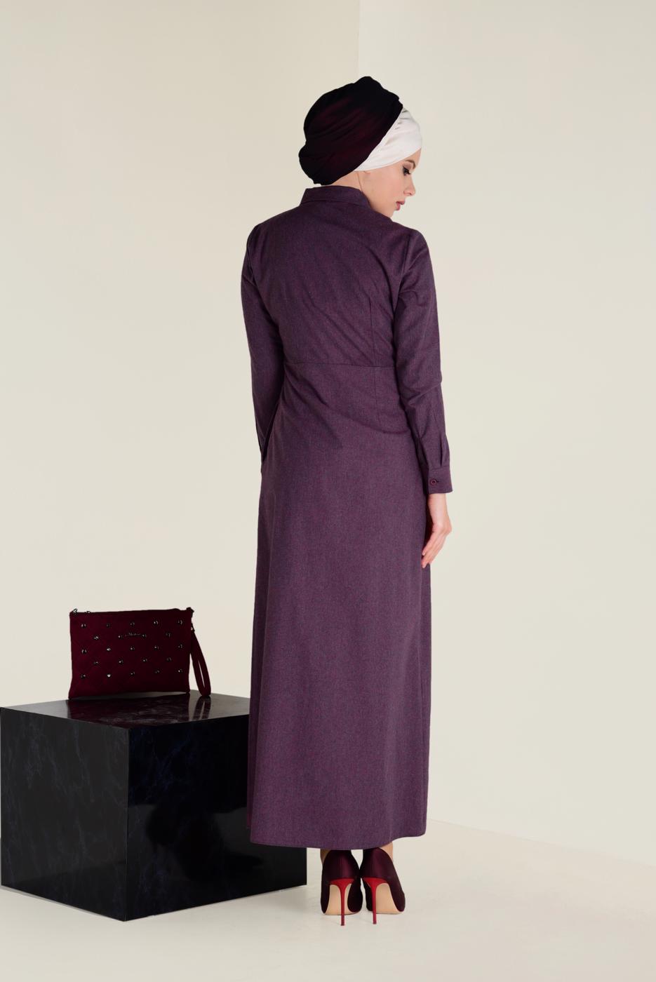 Tesettür giyim LACİVERT ALVİNA PAMUKLU NAKIŞLI ELBİSE 4647