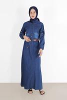 Hijab clothing BLUE ALVİNA EMBROIDERED POCKET DETAIL DENIM DRESS 4819 