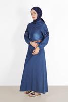 Hijab clothing BLUE ALVİNA EMBROIDERED POCKET DETAIL DENIM DRESS 4819 