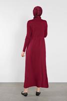 Tesettür giyim BORDO DÜĞMELİ BAĞCIKLI ELBİSE 5202 