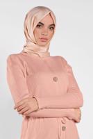 Tesettür giyim PUDRA DÜĞMELİ BAĞCIKLI ELBİSE 5202 