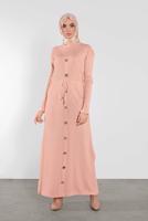 Tesettür giyim PUDRA DÜĞMELİ BAĞCIKLI ELBİSE 5202 
