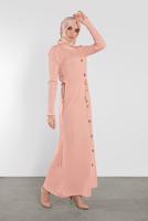 Tesettür giyim PUDRA DÜĞMELİ BAĞCIKLI ELBİSE 5202 