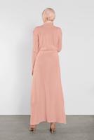 Tesettür giyim PUDRA DÜĞMELİ BAĞCIKLI ELBİSE 5202 